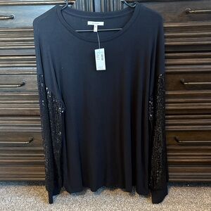 Maurices Black Long Sleeve Top with Sequin Sleeves